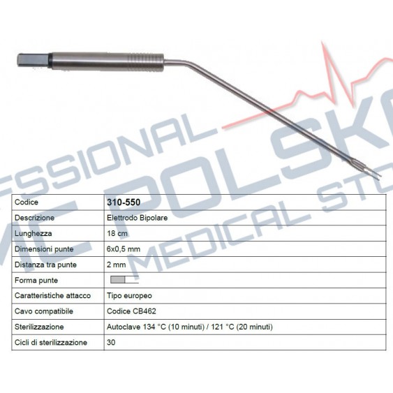 Elektroda laryngologiczna bipolarna 18cm nr 310-550 SURTRON, akcesoria
